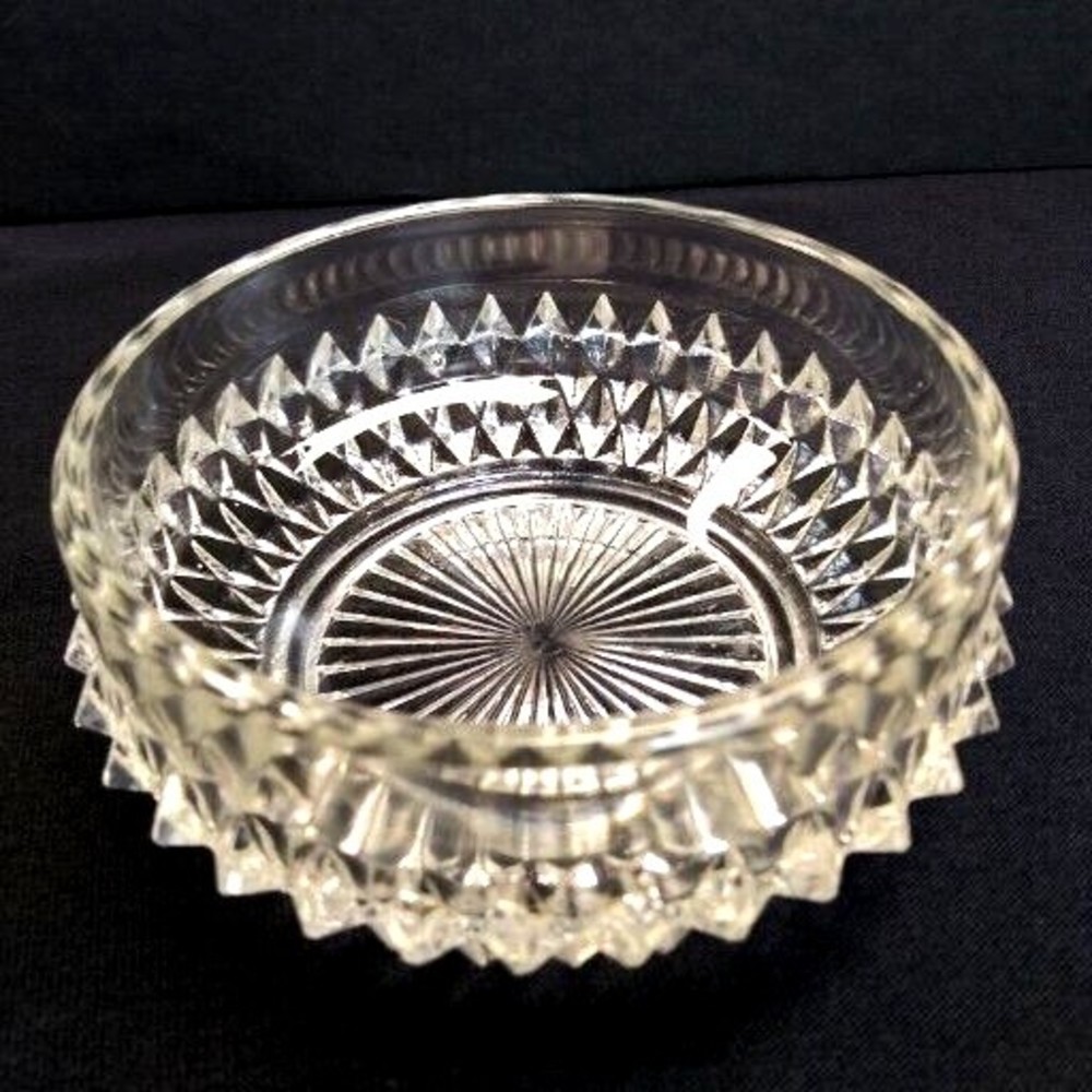 Indiana Glass Bowl Dish Diamond Point Candy Nut Berry Trinket Coaster Round VTG
